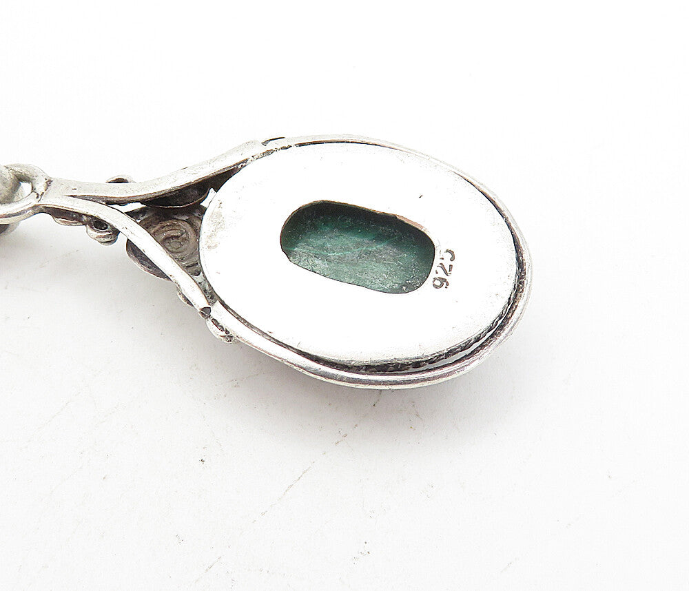 925 Sterling Silver Vintage Cabochon Cut Malachite Chain Necklace NE1460