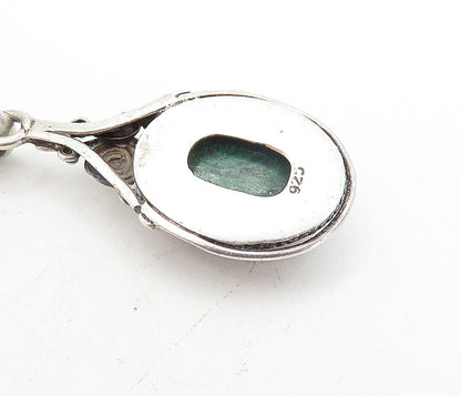925 Sterling Silver Vintage Cabochon Cut Malachite Chain Necklace NE1460