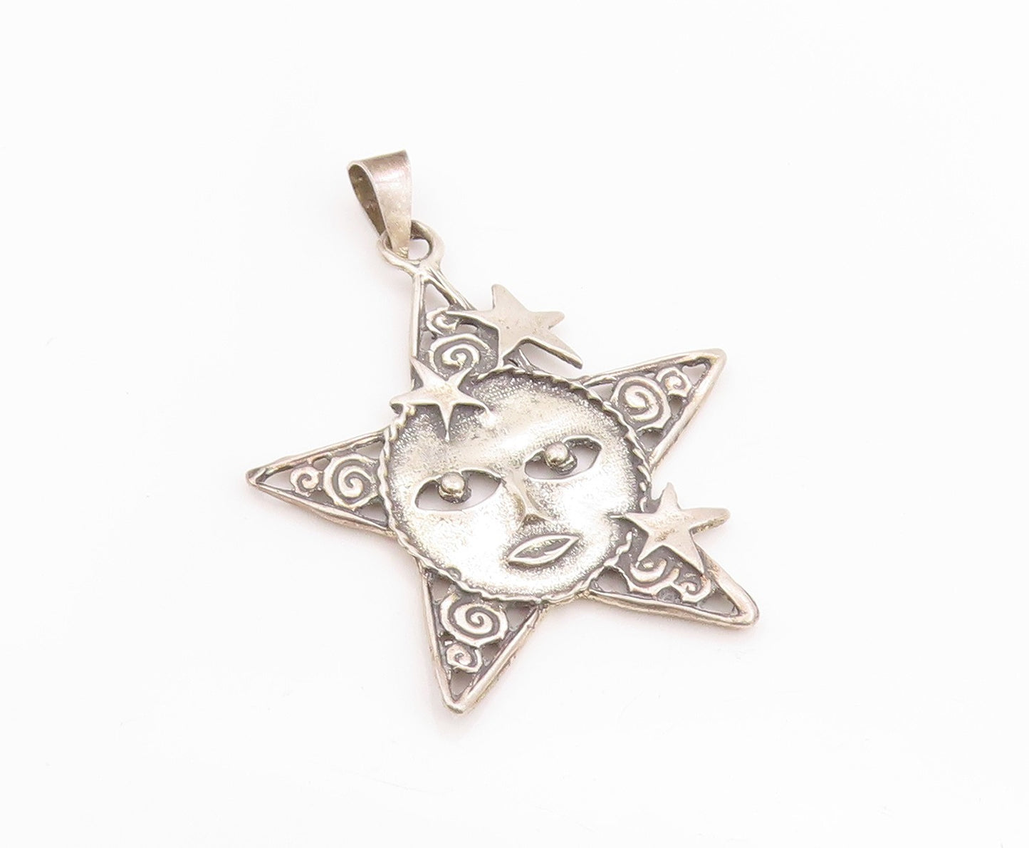 925 Sterling Silver Vintage Pendant Antique Cutout Moon Faced Star  PT24739