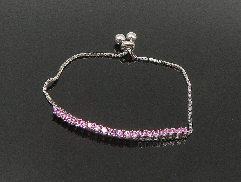 925 Silver  Pink Cubic Zirconia Adjustable Child Box Chain Bracelet  BT1105