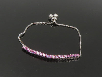 925 Silver  Pink Cubic Zirconia Adjustable Child Box Chain Bracelet  BT1105