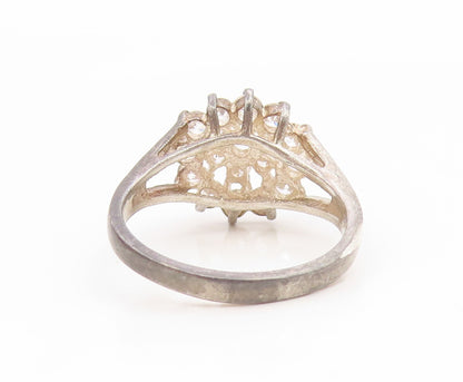 925 Sterling Silver Vintage Ring Sparkling CZ Floral Cluster  Sz 7.5  RG35080