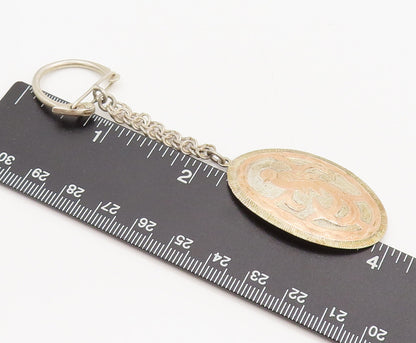 MEXICO 18k GOLD & 925 Silver  Vintage Etched Bird On Branch Keychain  TR3588