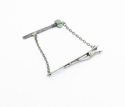 NAVAJO 925 Sterling Silver Vintage Antique Jasper Etched Tie Clip TR1053