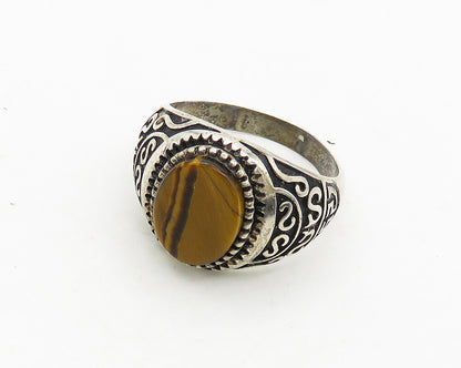 TURKISH 925 Silver  Vintage Tiger's Eye Swirl Dome Band Ring Sz 11  RG19852