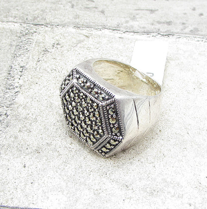 925 Sterling Silver  Marcasite Hexagon Cluster Ring Sz 6.5  RG1555