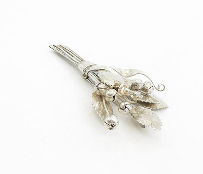 925 Sterling Silver  Vintage Shiny Blooming Flower Bouquet Brooch Pin  BP3073