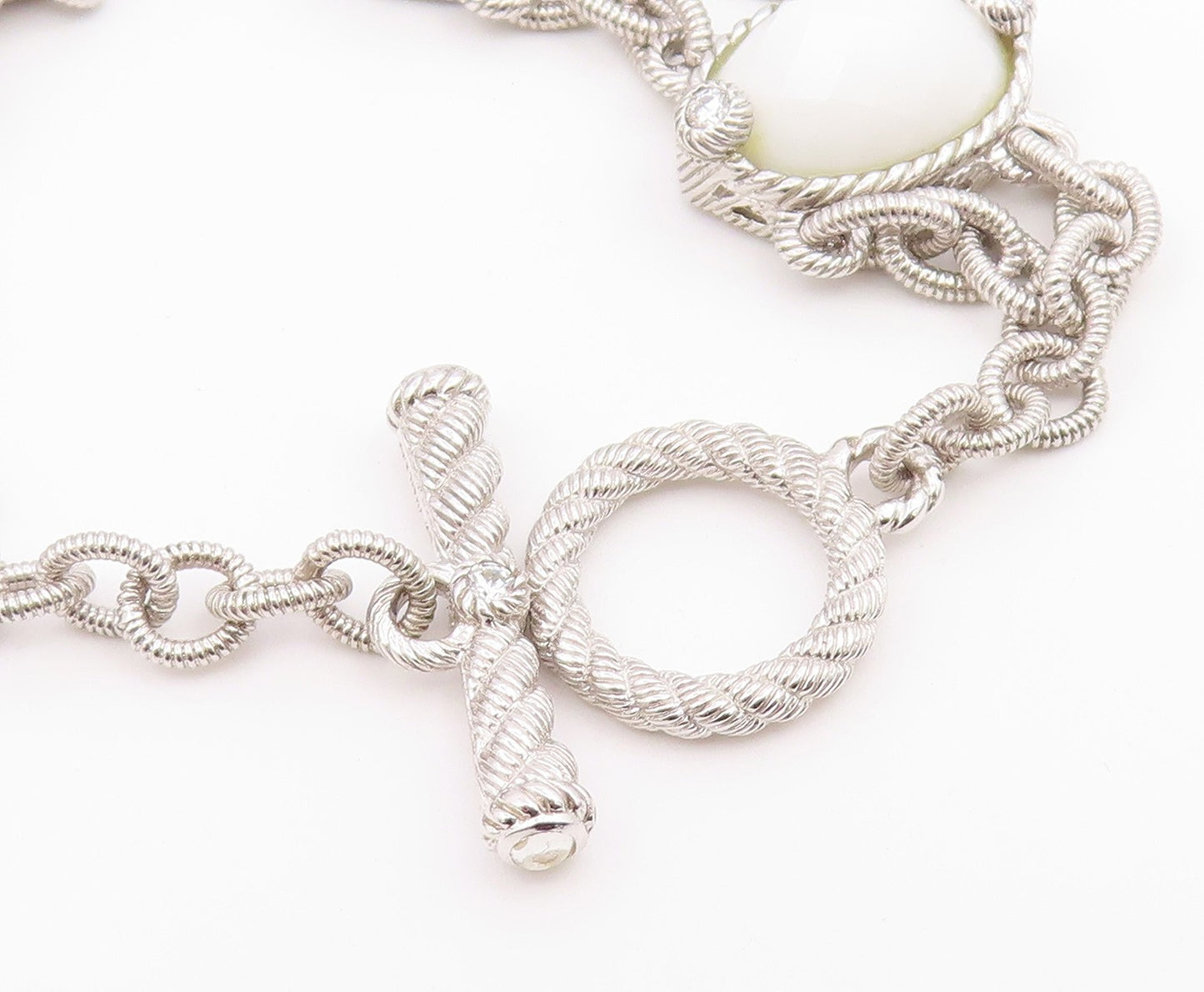 925 Sterling Silver Vintage Bracelet JUDITH RIPKA White Agate & Quartz  BT12180