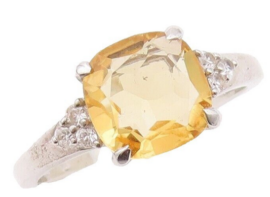925 Sterling Silver Vintage Ring Square Citrine & Topaz Inlay  Sz 7  RG29997