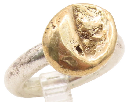925 Sterling Silver Vintage Ring Two Tone Modernist Solid Disc  Sz 7  RG36534