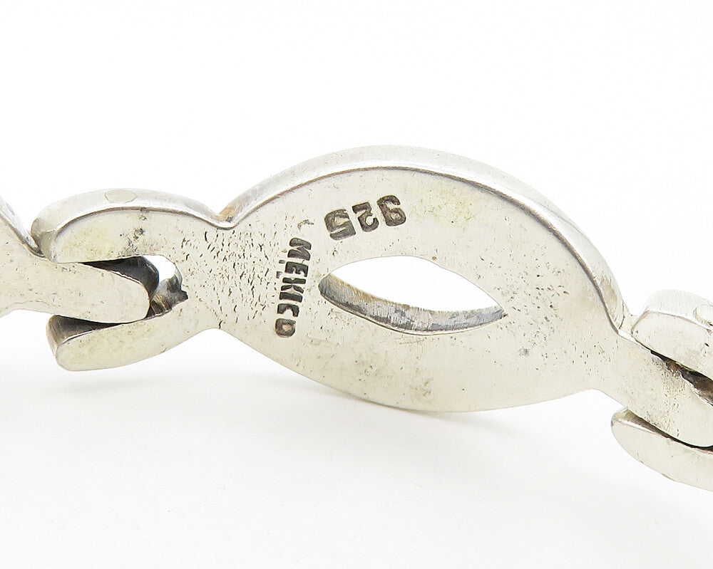 MEXICO 925 Sterling Silver  Vintage Open Oval Hinge Chain Bracelet  BT7609