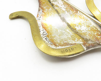 MEXICO 925 Sterling Silver  Vintage Two Tone Sitting Cats Brooch Pin  BP3657