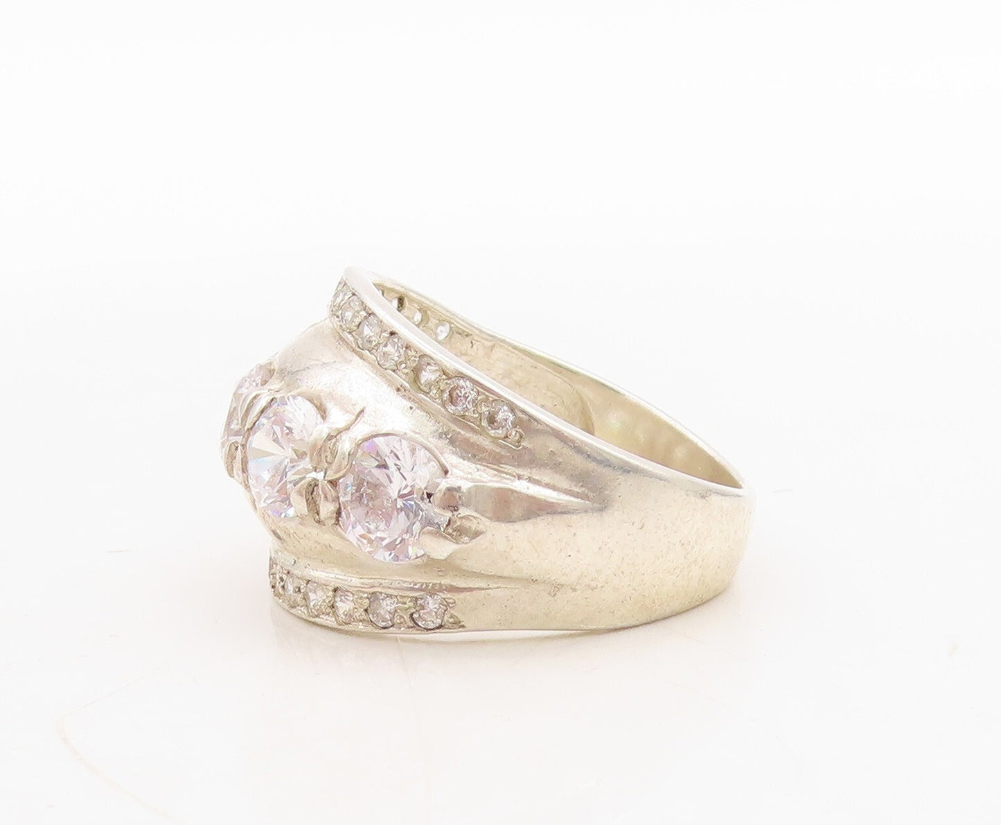 925 Sterling Silver Vintage Ring Multi Size Round CZ Bands Inlay  Sz 7.5 RG31671