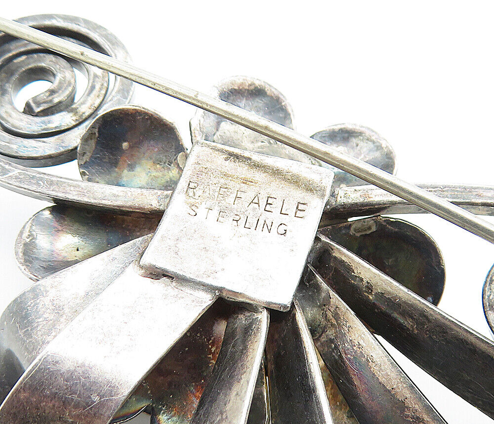 RAFFAELE 925 Silver  Vintage Oxidized Flower Ribbon Bow Brooch Pin  BP2663