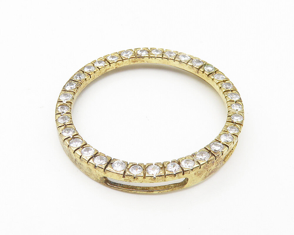 925 Sterling Silver  Vintage Cubic Zirconia Gold Plated Circle Pendant  PT8705
