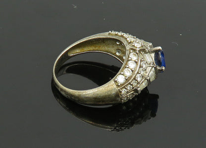 925 Silver  Vintage Blue Topaz & Cubic Zirconia Dome Band Ring Sz 8  RG19912