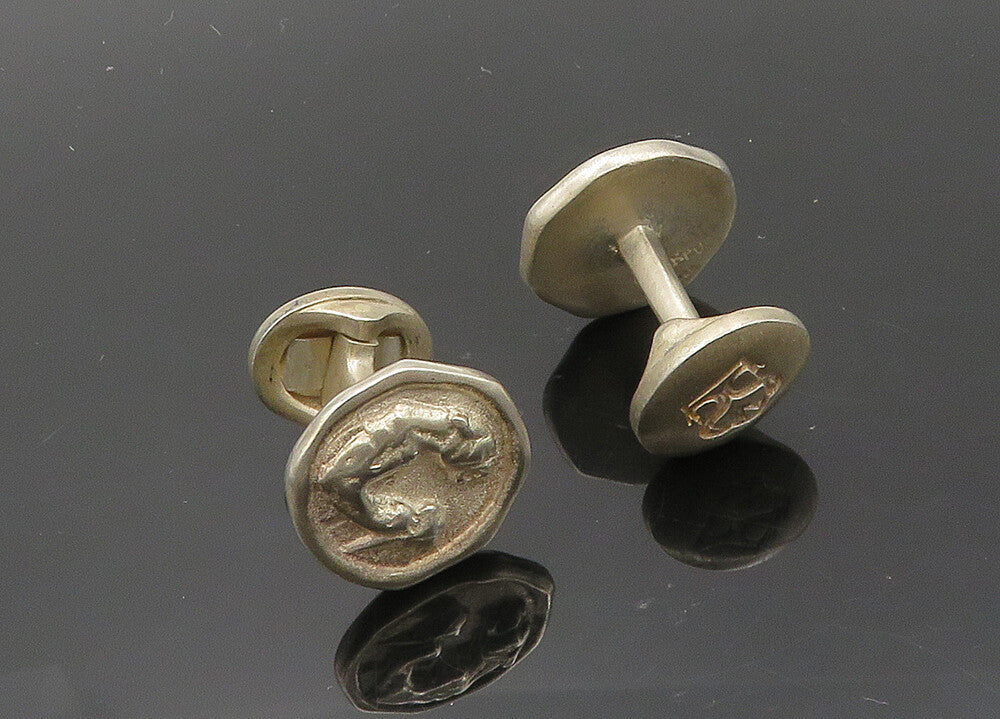 SLANE & SLANE 925 Sterling Silver  Vintage Jaguar Round Cufflinks  TR2786