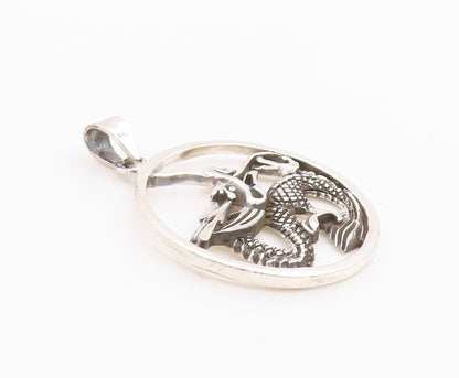 925 Sterling Silver Vintage Pendant Dark Tone Cutout Chinese Dragon  PT24386