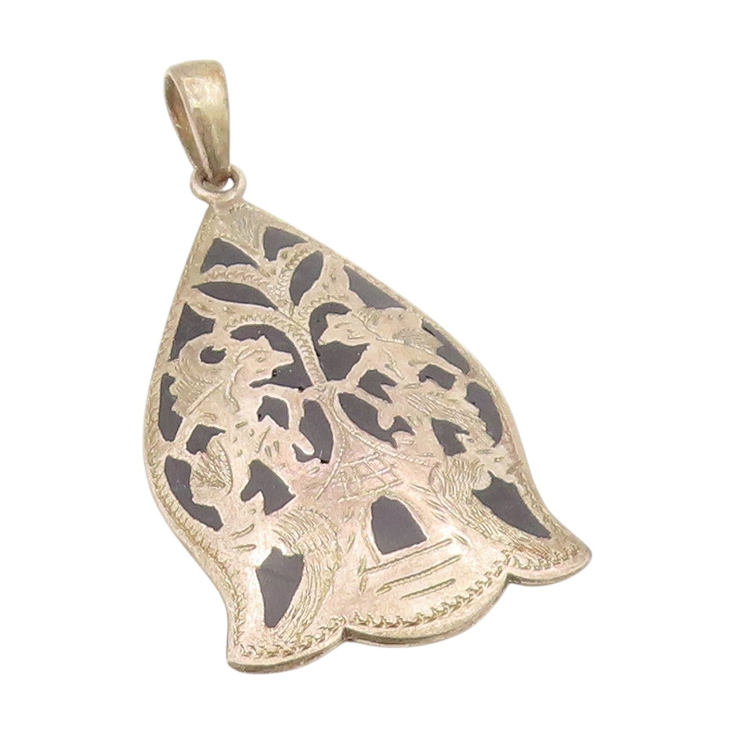 925 Sterling Silver Vintage Pendant Intricate Floral Leaf Motif Charm  PT25588