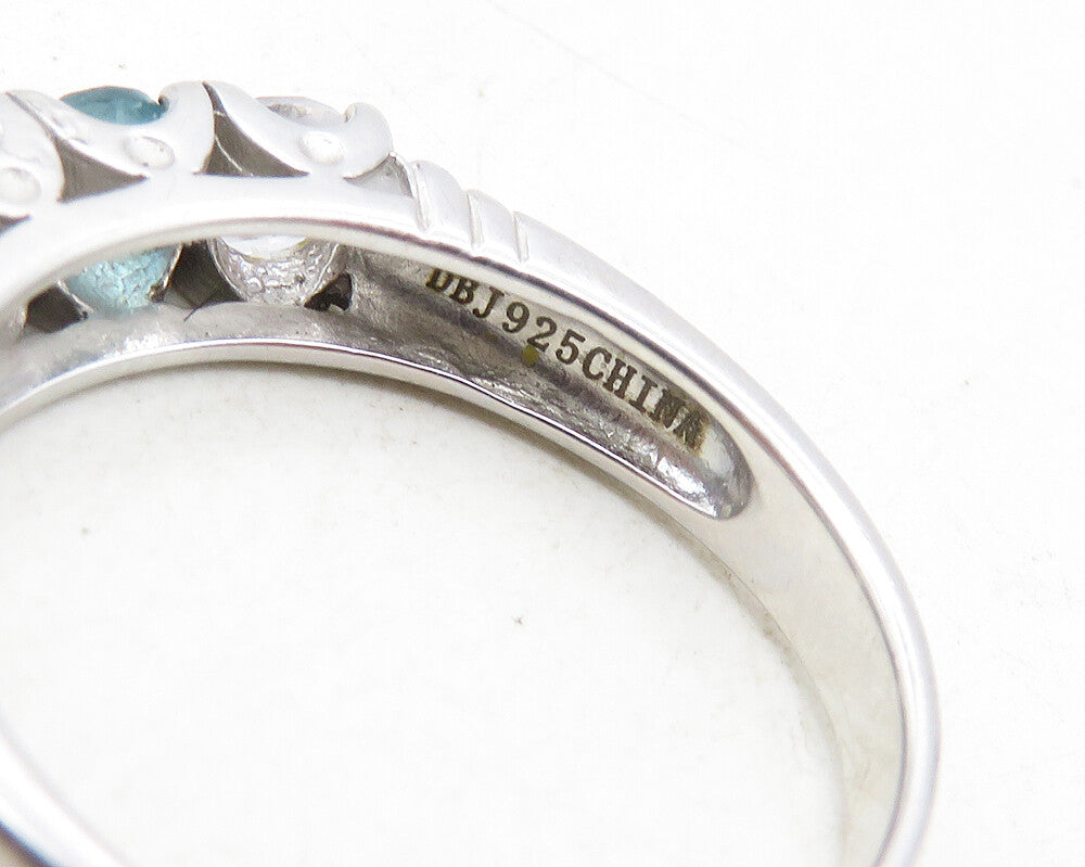 925 Sterling Silver  Shiny Cubic Zirconia & Blue Topaz Band Ring Sz 7  RG10044