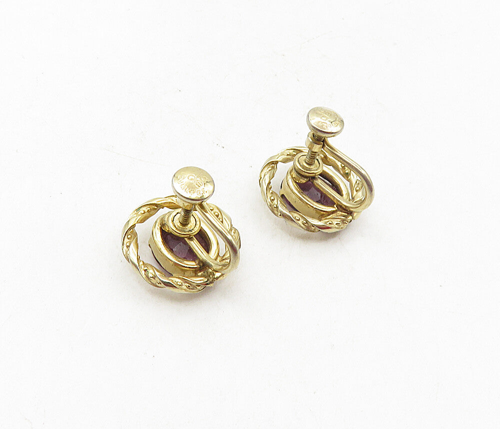 DEC 925 Silver  Vintage Amethyst Gold Plated Twist Non Pierce Earrings  EG4819