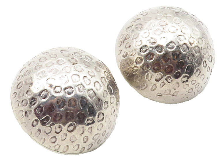 MEXICO 925 Silver  Vintage Spotted Hollow Dome Non Pierce Earrings  EG5648