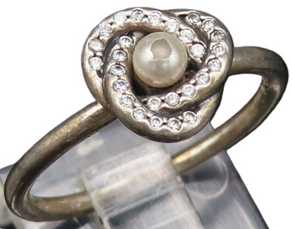 PANDORA 925 Silver  Vintage Crystal Pearl & Cubic Zirconia Ring Sz 6  RG25913