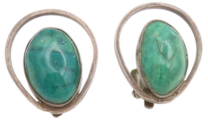 925 Silver  Vintage Green Aventurine Carve Cutout Halo Ring Earrings  EG12588