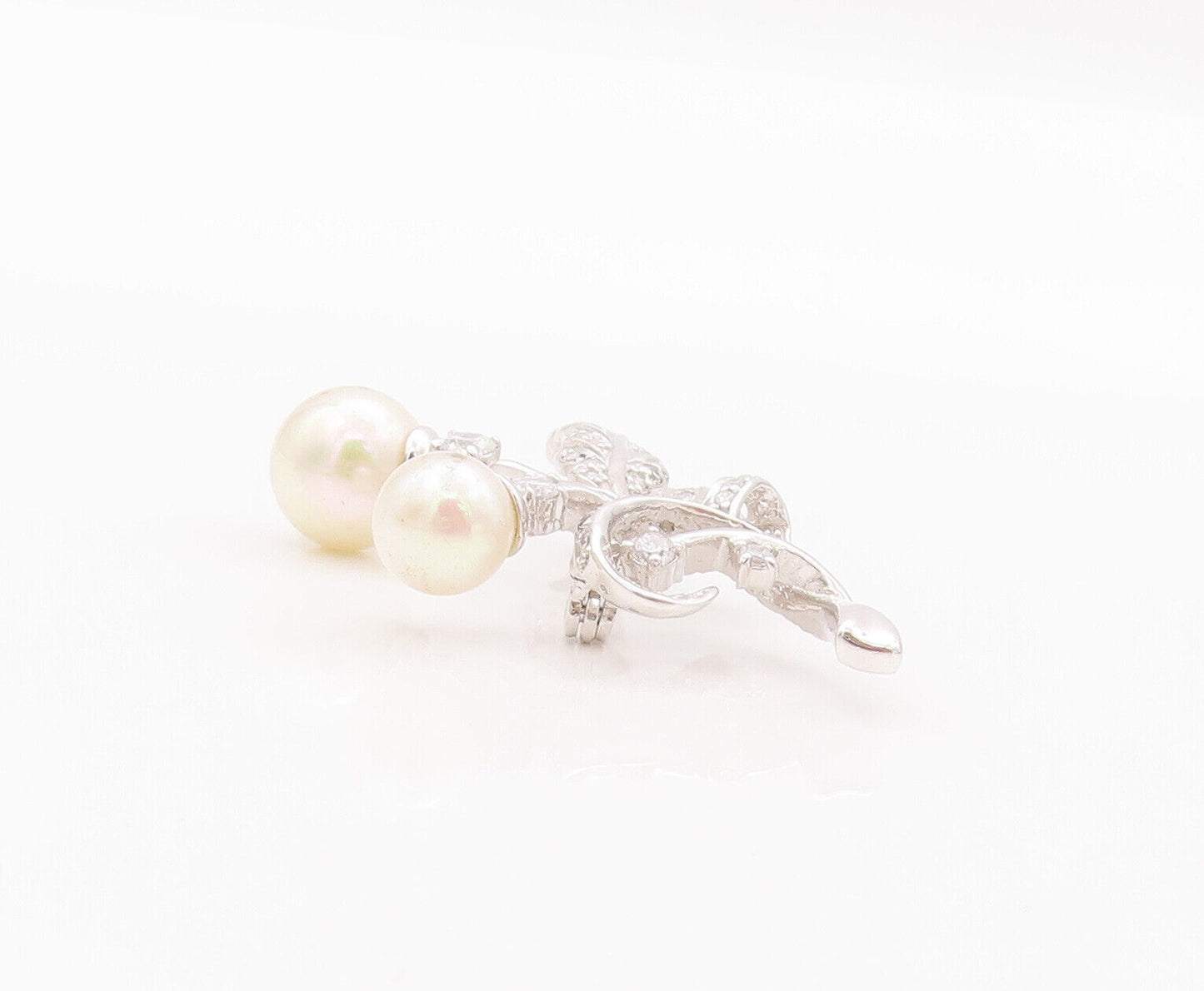 925 Sterling Silver Vintage Brooch Pin Floral Carved Topaz Beaded Pearls BP10819