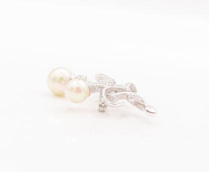 925 Sterling Silver Vintage Brooch Pin Floral Carved Topaz Beaded Pearls BP10819