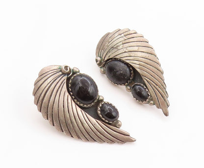 925 Sterling Silver Vintage Earrings NAVAJO Onyx Etched Devil Wings  EG13572