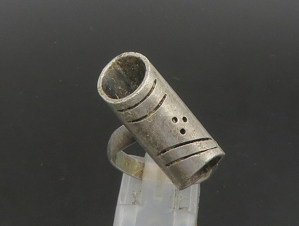 POLAND 925 Silver  Vintage Shiny Etched Pattern Tube Band Ring Sz 9  RG23869
