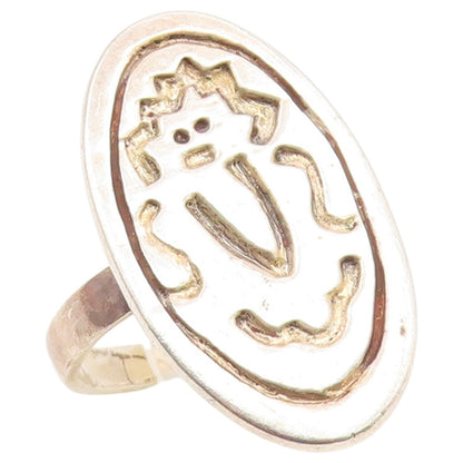 925 Sterling Silver Vintage Ring Modernist Carved Tribal Dance Band Sz 9 RG36901