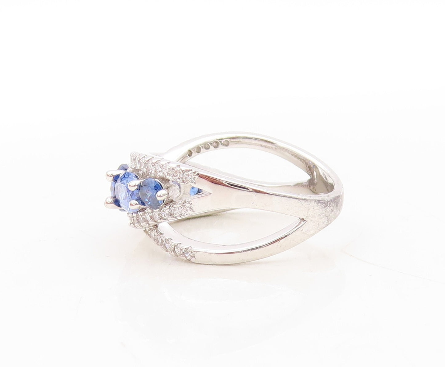 925 Sterling Silver Vintage Ring Designer Oval Sapphire CZ Bands  Sz 7.5 RG31073