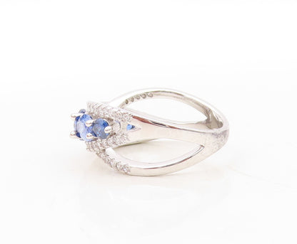 925 Sterling Silver Vintage Ring Designer Oval Sapphire CZ Bands  Sz 7.5 RG31073