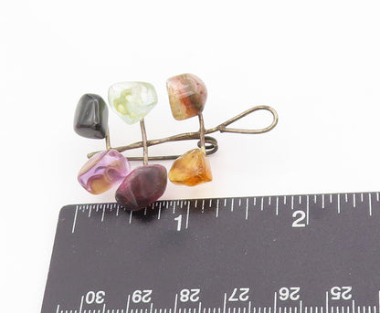 925 Sterling Silver Vintage Brooch Wire Wrapped Gemstone Cluster Design  BP11848