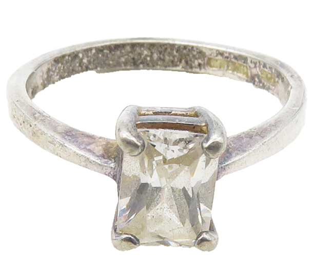 925 Sterling Silver  Vintage Cubic Zirconia Smooth Solitaire Ring Sz 6  RG9605