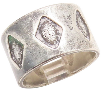 925 Sterling Silver Vintage Ring Dark Tone Diamond Cut Design  Sz 9.5  RG31748