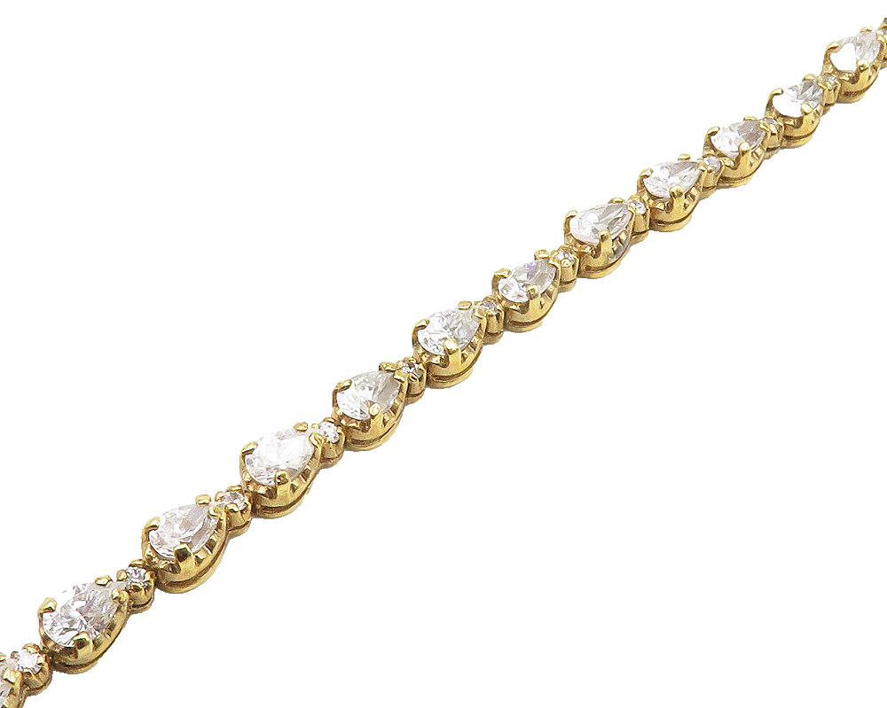 925 Sterling Silver  Shiny Cubic Zirconia Gold Plated Tennis Bracelet  BT7373