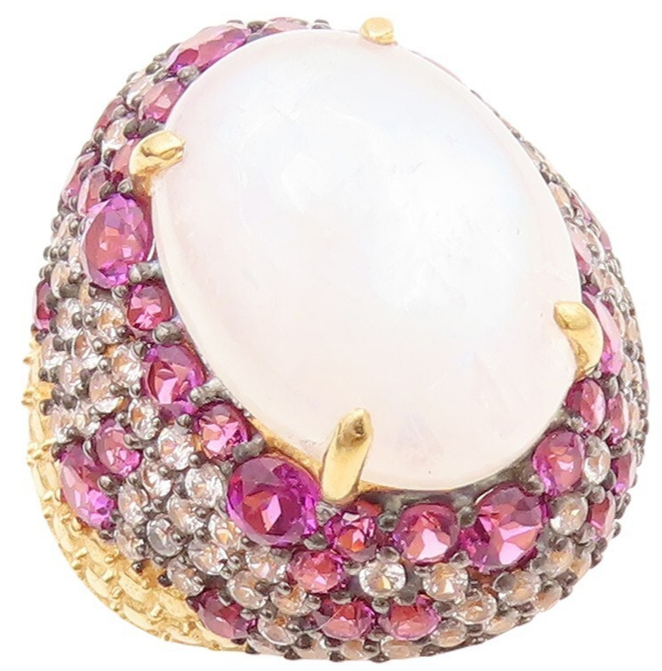 925 Sterling Silver Vintage Ring Gold Plated Gemstone & Pink Topaz  Sz 7 RG30335