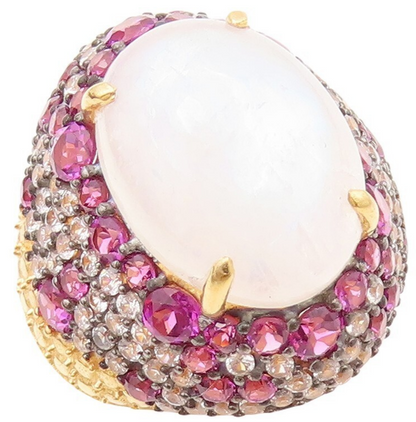 925 Sterling Silver Vintage Ring Gold Plated Gemstone & Pink Topaz  Sz 7 RG30335