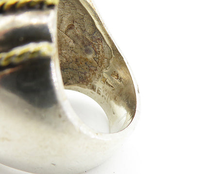 MEXICO 925 Silver  Vintage Two Tone Rope Twist Dome Band Ring Sz 7  RG6973