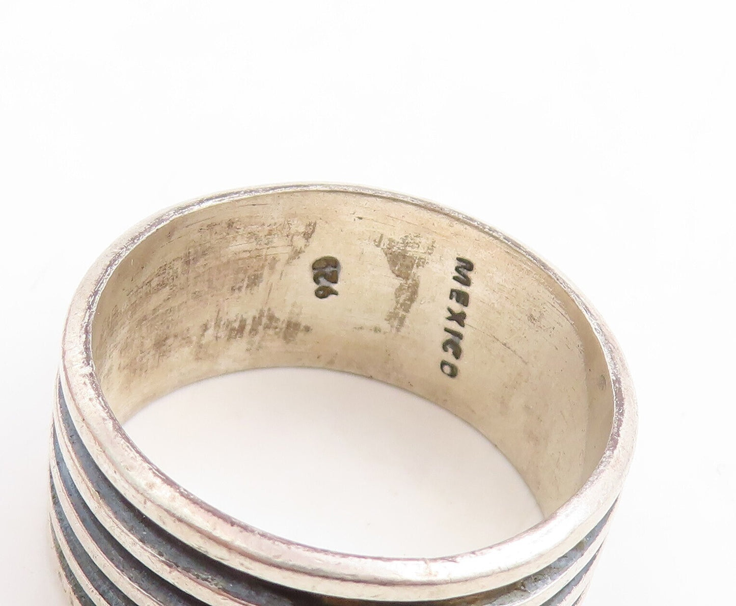 925 Sterling Silver Vintage Ring MEXICO Minimalist Grooved  Sz 14  RG31207
