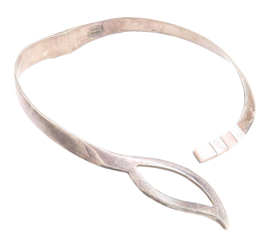 MEXICO 925 Sterling Silver  Vintage Mother Of Pearl Collar Necklace  NE1901