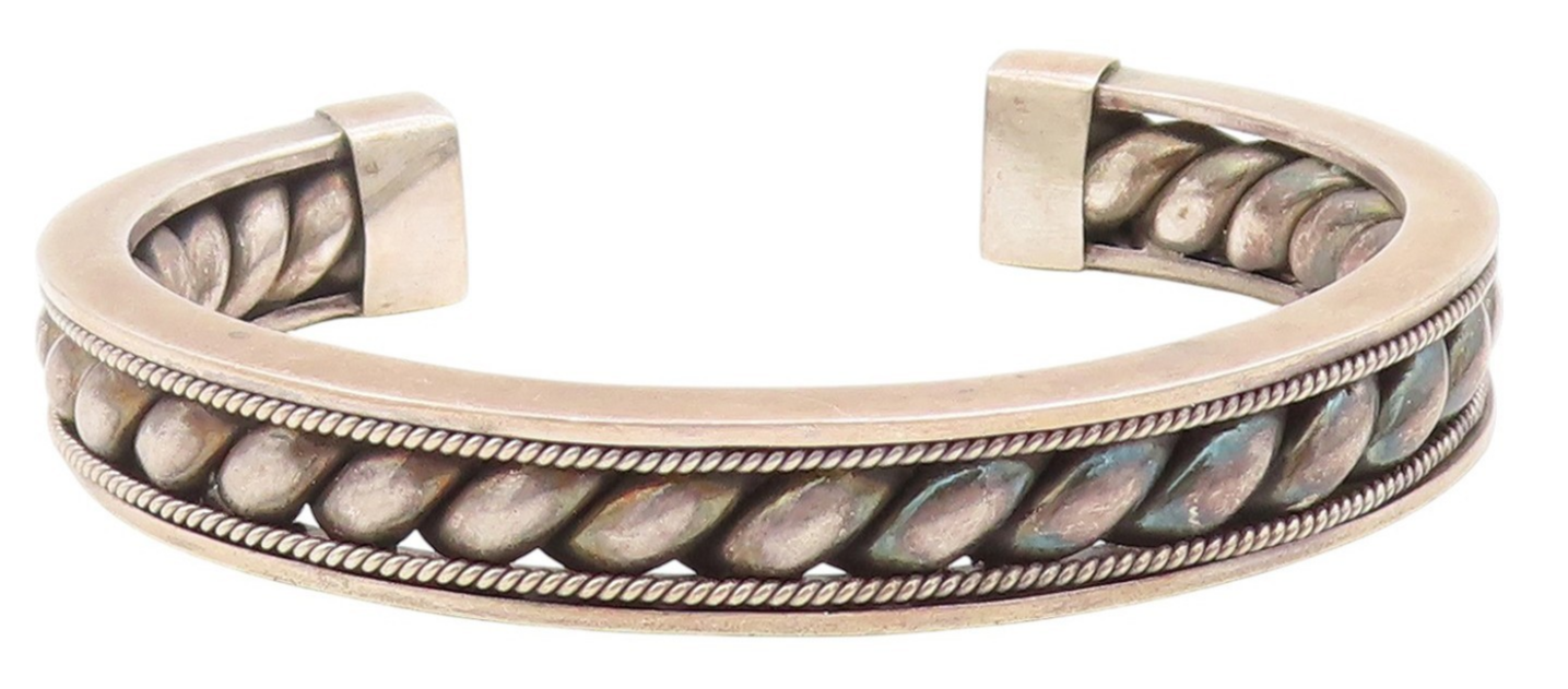 925 Sterling Silver Vintage Bracelet BALI Classic Twisted Rope Cuff  BT11647