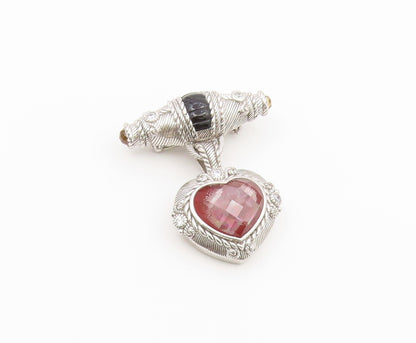 925 Sterling Silver Vintage Brooch Pin JUDITH RIPKA Multi Gemstone Heart BP12637
