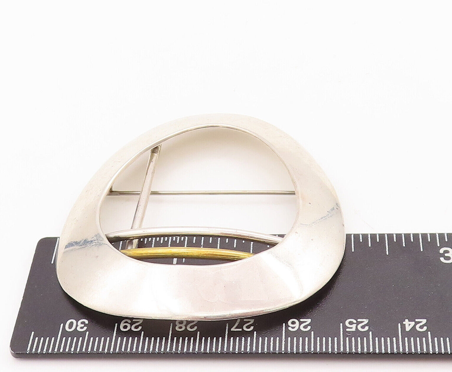 925 Sterling Silver Vintage Brooch Pin MEXICO Large Egg Shape Ring & Rod BP10849