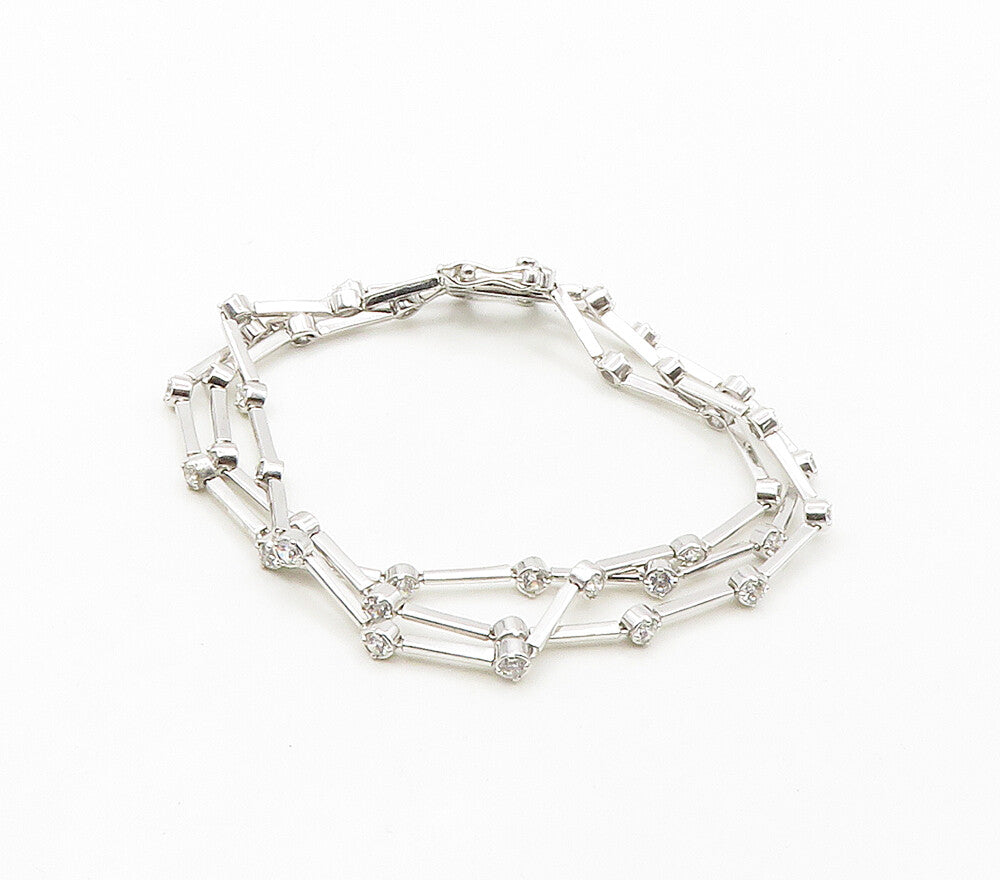 925 Sterling Silver  Shiny Cubic Zirconia Bar Link Chain Bracelet  BT6466
