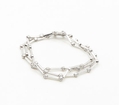 925 Sterling Silver  Shiny Cubic Zirconia Bar Link Chain Bracelet  BT6466