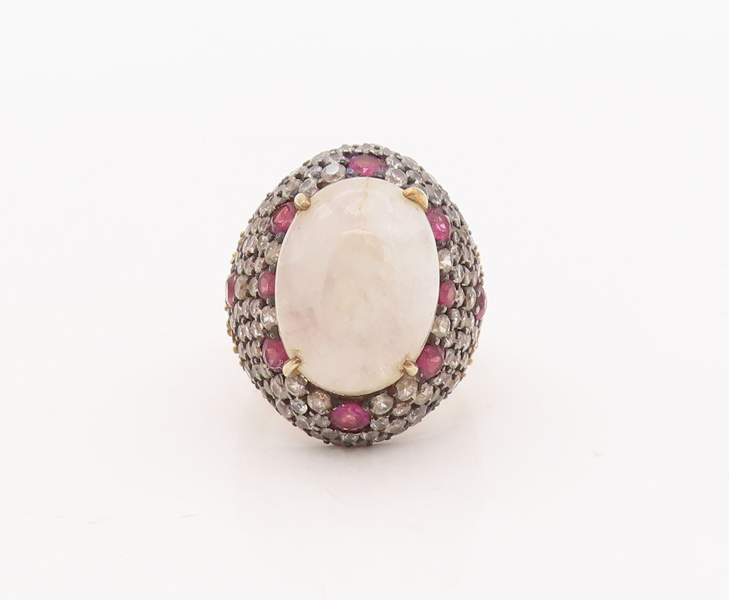 925 Sterling Silver Vintage Ring Gold Plated Cabochon Gemstones  Sz 6.5  RG29346